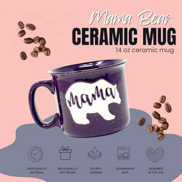 Mama Bear Ceramic Coffee Mug for Mom, Wife, Women – Unique Plum Ceramic Mug – Fun Gifts for Her ...