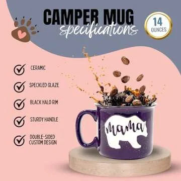 Mama Bear Ceramic Coffee Mug for Mom, Wife, Women – Unique Plum Ceramic Mug – Fun Gifts for Her on Mother’s Day, Birthday, or Christmas – Cute Coffee Cup for Moms, Wives, and Coffee-Loving Women