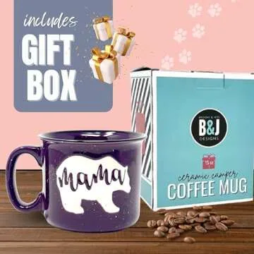 Mama Bear Ceramic Coffee Mug for Mom, Wife, Women – Unique Plum Ceramic Mug – Fun Gifts for Her on Mother’s Day, Birthday, or Christmas – Cute Coffee Cup for Moms, Wives, and Coffee-Loving Women