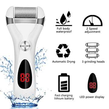 Elmchee Electric Foot Callus Remover Kit - Rechargeable, Waterproof & 3 Grinding Heads for Perfect P...