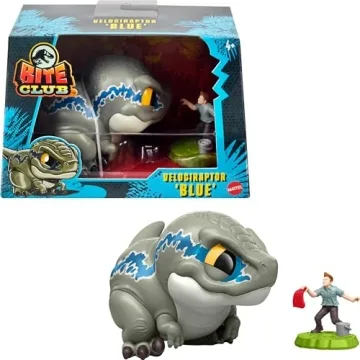 Mattel Jurassic World Bite Club Dinosaur Action Figure & Accessory, Velociraptor 'Blue' Chubby-Styli...