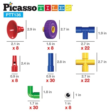 PicassoTiles PTT136 Tubular Pipes Building Block Set