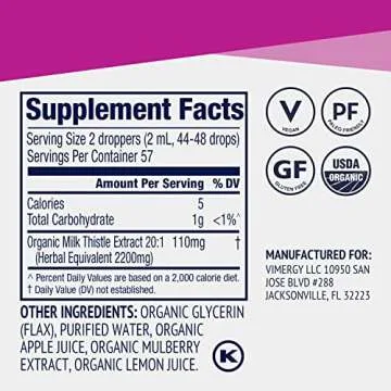 Vimergy Milk Thistle – Supports Liver Function* – Promotes Healthy Digestion* – USDA Certified Organic, Vegan, Gluten-Free – 115 mL (57 Servings)