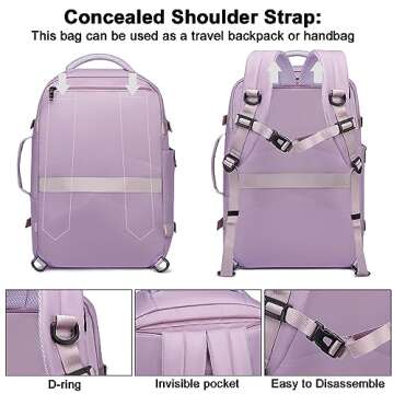 Asenlin 40L Travel Backpack for Women Men，17 Inch Laptop Backpack Flight Approved Luggage Carry On Water Resistant for Weekender Overnight Large Daypack Purple