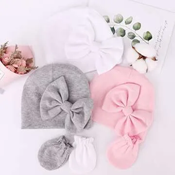 BQUBO Newborn Girls Hat and Mittens Set - Soft Cotton