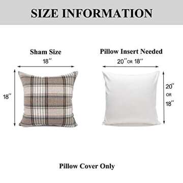 YOUR SMILE Retro Farmhouse Outdoor Buffalo Tartan Chequer Plaid Cotton Linen Decorative Throw Pillow Case Cushion Cover Pillowcase for Sofa 18 x 18 Inch, Set of 2, Khaki/Stripe