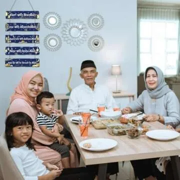 Outus Islamic Wall Sign Eid Ramadan Mubarak Decorations Start and End with Allah Wall Art Allah Pediment Inspirational Wooden Hanging Muslim Plaque for Islamic Home Eid Al Fitr Supplies (Blue)