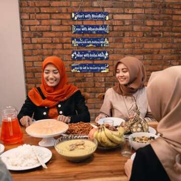 Outus Islamic Wall Sign Eid Ramadan Mubarak Decorations Start and End with Allah Wall Art Allah Pediment Inspirational Wooden Hanging Muslim Plaque for Islamic Home Eid Al Fitr Supplies (Blue)