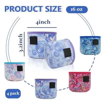 KJQJLY 4 Pack Reusable Ice Cream Neoprene Sleeves with Handle,Neoprene Insulated Sleeves for Ninja C...