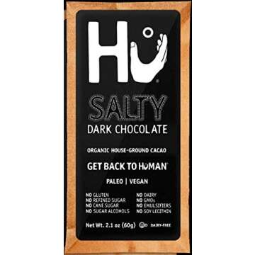 Hu Chocolate Bars 4 Variety Flavors (Salty + Simple + Crunchy Mint + Vanilla Quinoa) 2.1 oz each 4 Bars total