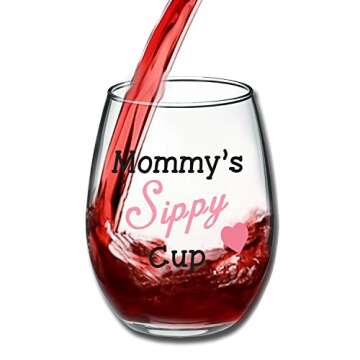 Mommy's Sippy Cup - Funny Wine Glass 15oz - Mother's Day Gift for Mom, Gift Idea for Her, Birthday G...