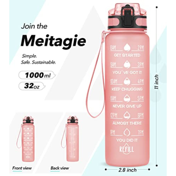 MEITAGIE 1L Reusable Water Bottle - BPA-Free Tritan Plastic