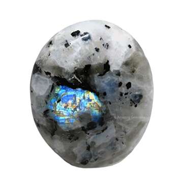 Rainbow Moonstone Crystals and Healing Stones - Large Palm Stone Crystals Piedra - Crystal for Good Luck, Positive Energy, Meditation - Unique Stocking Stuffers and Birthday Gifts for Women, Men