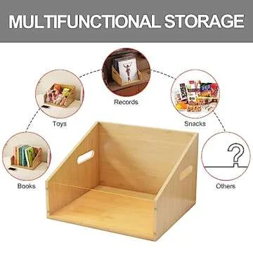 AEEHFENG Vinyl Record Storage Record Crates for Vinyl Album Storage for Vinyl Records Bamboo Record Holder with Handles Great for Record Album Magazine Storage Holds Up to 65 Records