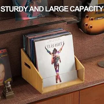 AEEHFENG Vinyl Record Storage Record Crates for Vinyl Album Storage for Vinyl Records Bamboo Record Holder with Handles Great for Record Album Magazine Storage Holds Up to 65 Records