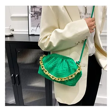 Soft Cotton Shoulder Bag with Metal Chain Women Green
