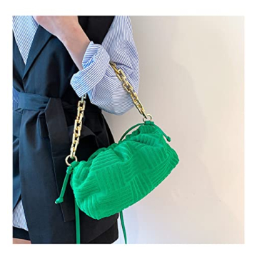 Soft Cotton Shoulder Bag with Metal Chain Women Green