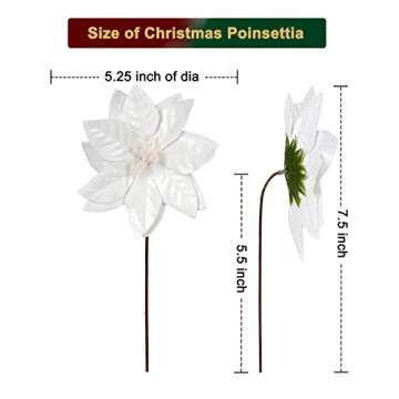 vensovo 5 Inch White Christmas Poinsettia Flowers for Tree - 24PCS White Christmas Flowers Artificial with Stem for Tree Skirt Christmas Decorations, Christmas Ornament Picks Good for Christmas Tree