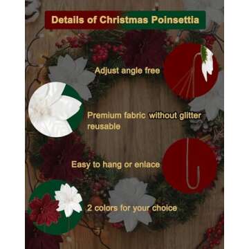 vensovo 5 Inch White Christmas Poinsettia Flowers for Tree - 24PCS White Christmas Flowers Artificial with Stem for Tree Skirt Christmas Decorations, Christmas Ornament Picks Good for Christmas Tree