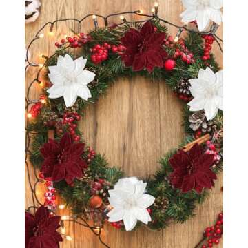 vensovo 5 Inch White Christmas Poinsettia Flowers for Tree - 24PCS White Christmas Flowers Artificial with Stem for Tree Skirt Christmas Decorations, Christmas Ornament Picks Good for Christmas Tree