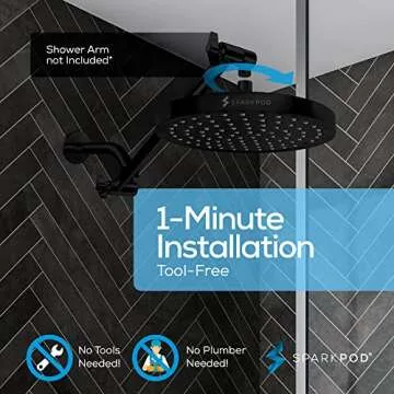 SparkPod Shower Head - High Pressure Rain - Premium Quality Luxury Design - 1-Min Install - Easy Clean Adjustable Replacement for Your Bathroom Shower Heads (Midnight Black Matte, 8 Inch Round)