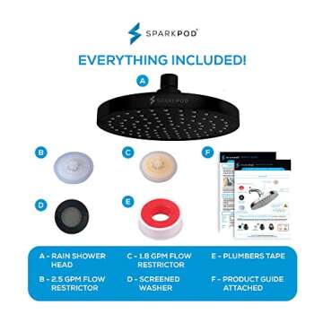 SparkPod Shower Head - High Pressure Rain - Premium Quality Luxury Design - 1-Min Install - Easy Clean Adjustable Replacement for Your Bathroom Shower Heads (Midnight Black Matte, 8 Inch Round)