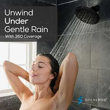 SparkPod Shower Head - High Pressure Rain - Premium Quality Luxury Design - 1-Min Install - Easy Clean Adjustable Replacement for Your Bathroom Shower Heads (Midnight Black Matte, 8 Inch Round)