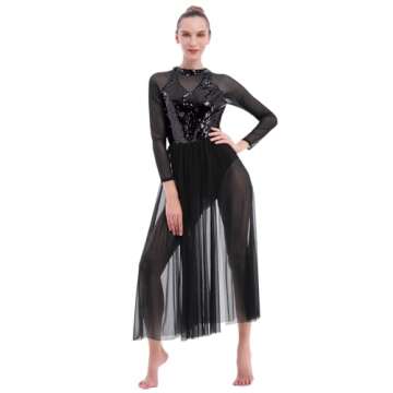 ODASDO Lyrical Dance Costumes for Women Adult Morden Contemporary Ballroom Dancewear Glitter Sequin ...