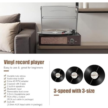 Vinyl Record Player with Bluetooth & Stereo Speakers
