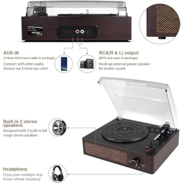 Vinyl Record Player with Bluetooth & Stereo Speakers