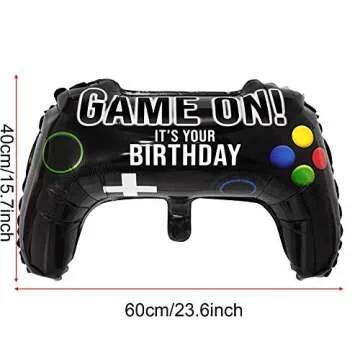 Gejoy 4 Packs Video Game Party Balloon 23.6 x 15.7 Inch Game Controller Aluminum Foil Balloon for Bi...