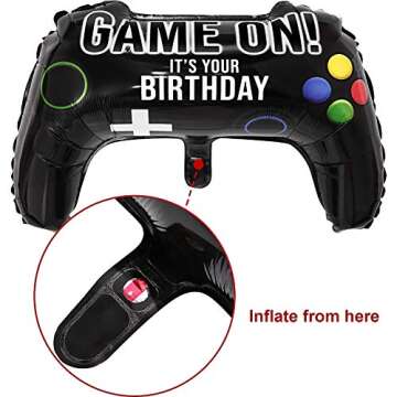 Gejoy 4 Packs Video Game Party Balloon 23.6 x 15.7 Inch Game Controller Aluminum Foil Balloon for Birthday Party Decoration