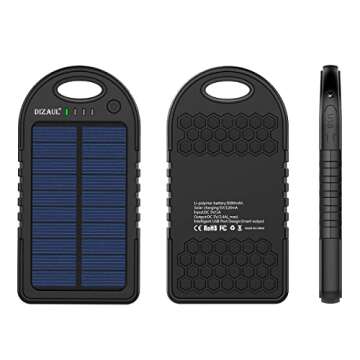 Dizaul Solar Charger: 5000mAh Waterproof Power Bank