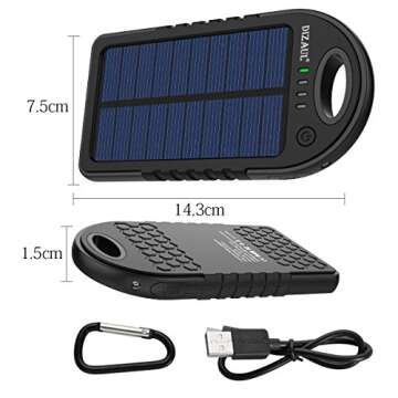 Dizaul Solar Charger: 5000mAh Waterproof Power Bank