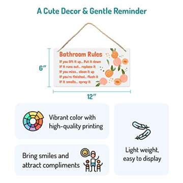 Bathroom Rule Sign Decor, 12″x6″ PVC Plastic Wall Decoration Hanging Sign, Water and Humidity Pr...