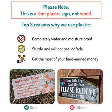 Bathroom Rule Sign Decor, 12″x6″ PVC Plastic Wall Decoration Hanging Sign, Water and Humidity Proof, Flamingo theme Bathroom Reminder Accessories