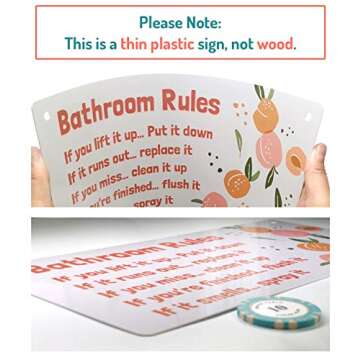 Bathroom Rule Sign Decor, 12″x6″ PVC Plastic Wall Decoration Hanging Sign, Water and Humidity Proof, Flamingo theme Bathroom Reminder Accessories