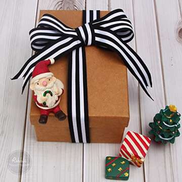 Ribbli Black and White Striped Grosgrain Ribbon,7/8-Inch x10-Yard,Use for Gift Wrapping,Party Decora...