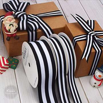 Ribbli Black and White Striped Grosgrain Ribbon,7/8-Inch x10-Yard,Use for Gift Wrapping,Party Decoration,All Crafting and Sewing