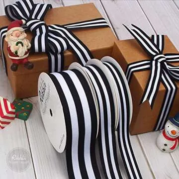 Ribbli Black and White Striped Grosgrain Ribbon,7/8-Inch x10-Yard,Use for Gift Wrapping,Party Decoration,All Crafting and Sewing