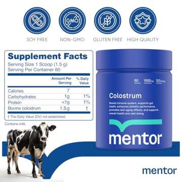 Mentor Colostrum Powder Supplement for Humans - Organic Bovine Colostrum Supplement for Gut Health, ...