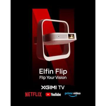 XGIMI Elfin Flip 2024 NEW Portable Projector, 1080P Resolution Outdoor Projector, Licensed Netflix, Build-in Adjustable Stand, Lightweight and Compact Design, 400 ISO Lumens, Screen Adaption