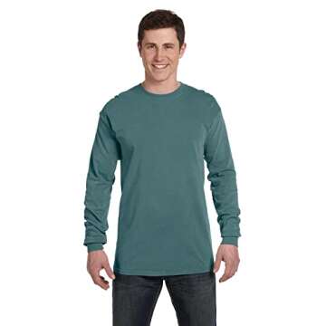 Comfort Colors Men's Adult Long Sleeve Tee, Style 6014 - Willow Green - Perfect for Casual Style