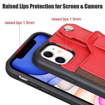TOOVREN iPhone 11 Case with Strap, Wallet Case Lanyard Neck Strap with Leather Card Holder Kickstand, Adjustable Detachable Necklace, Phone Protective Back Cover for Apple iPhone 11 6.1" Red