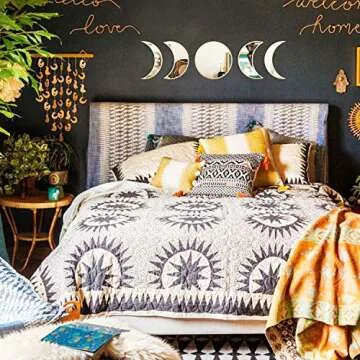 MAXROCK Moon Phase Mirror Set, 5 Piece Scandinavian Natural Decor Wall Decorative Acrylic Mirror Bohemian Moon Mirror for Living Room Bedroom, Home , Not Real Mirror