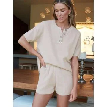 LILLUSORY Two 2 Piece Set Summer Outfits Lounge Womens Clothes 2025 Loungewear Matching Pajama Fashion Casual Trendy Knit Apricot L