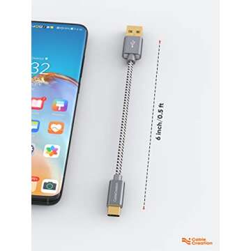 CableCreation 6 inch USB C Cable Short, USB A to USB C Fast Charging, Braided Type C Data Cord for Power Bank, Galaxy S23, iPad Pro iPad Mini, iPad Pro,iPhone 15/16,Android Auto/Cellphone,CarPlay