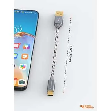 CableCreation 6 inch USB C Cable Short, USB A to USB C Fast Charging, Braided Type C Data Cord for Power Bank, Galaxy S23, iPad Pro iPad Mini, iPad Pro,iPhone 15/16,Android Auto/Cellphone,CarPlay