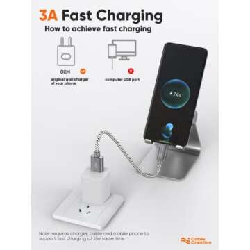 CableCreation 6 inch USB C Cable Short, USB A to USB C Fast Charging, Braided Type C Data Cord for Power Bank, Galaxy S23, iPad Pro iPad Mini, iPad Pro,iPhone 15/16,Android Auto/Cellphone,CarPlay