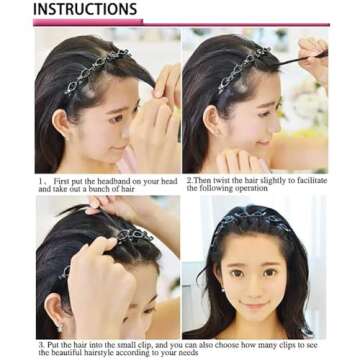 UZIHEUN Headband with Clips, Hair Pins for Women - Hairstyle Hairpin with Attached Clips, Professional Weave Bangs Clip (2pcs)